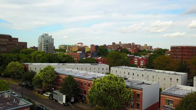 Descending Crane Shot of an Upscale Neighborhood in Clinton Hill Brooklyn