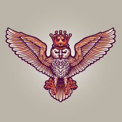 King Owl Mascot  Illustrations for character merchandise clothing line and merchandise your brand company