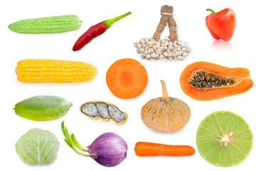 collection of vegetables on white background