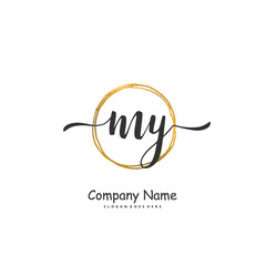 M Y MY Initial handwriting and signature logo design with circle. Beautiful design handwritten logo for fashion, team, wedding, luxury logo.