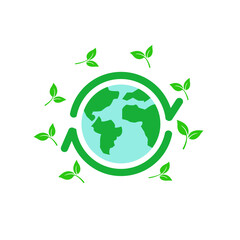 Reduce reuse recycle lettering and Earth sign,Environmental concept,Vector illustration