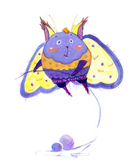 Colorful funny butterfly watercolor illustration 