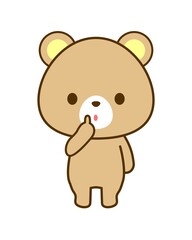 「静かに」のポーズをするくまのイラスト