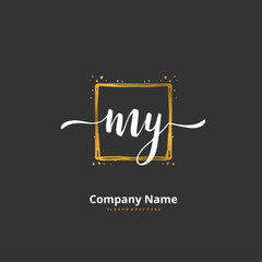 M Y MY Initial handwriting and signature logo design with circle. Beautiful design handwritten logo for fashion, team, wedding, luxury logo.