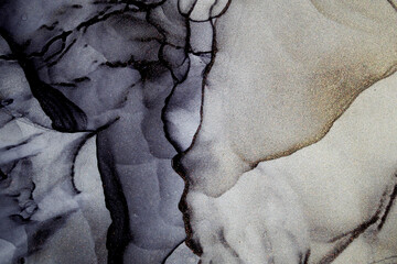 Glitter Gold Abstract Background Alcohol Ink Modern Splashes Art. Black and Golden Ink Background Texture. Abstract artwork. Trendy wallpaper. Art for your design project