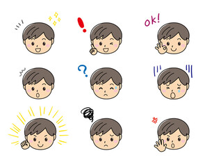 女の子01 04 マスクをした喜怒哀楽の表情 ふきだしセット Wall Mural 拓真 加藤