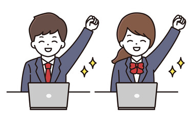 男子学生 女子学生 パソコン イラスト