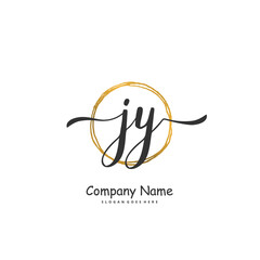 J Y JY Initial handwriting and signature logo design with circle. Beautiful design handwritten logo for fashion, team, wedding, luxury logo.
