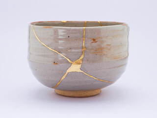 Japanese Kintsugi bowl restored with real gold