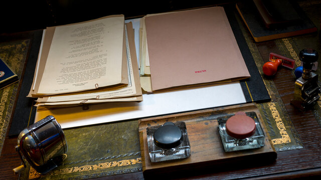 Bletchley, England - June 21, 2015: Props from the film 'The Imitation Game' filmed at Bletchley Park in Milton Keynes based on events that happened at Bletchley during world war two