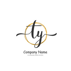 T Y TY Initial handwriting and signature logo design with circle. Beautiful design handwritten logo for fashion, team, wedding, luxury logo.