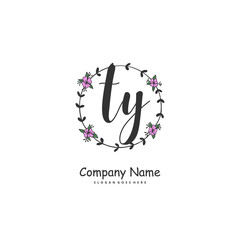 T Y TY Initial handwriting and signature logo design with circle. Beautiful design handwritten logo for fashion, team, wedding, luxury logo.