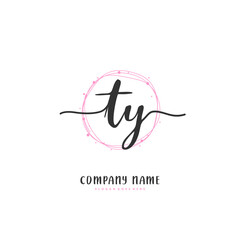 T Y TY Initial handwriting and signature logo design with circle. Beautiful design handwritten logo for fashion, team, wedding, luxury logo.