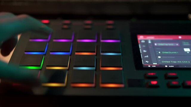 User working on digital audio beatmaker sampler