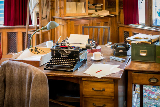 Bletchley, England - June 21, 2015: Props from the film 'The Imitation Game' filmed at Bletchley Park in Milton Keynes based on events that happened at Bletchley during world war two