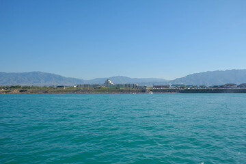 Lake Alakol, Kazakhstan. Rest on the clear blue lake. Resort place in Kazakhstan.