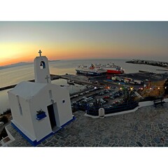 Sunrise at the Chapel of St Nicholas next to the port of Rafina 