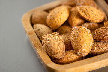 Shelled and roasted almonds. Organic and healthy food.