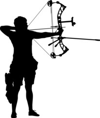 Silhouette of a female archer aiming with a compound bow