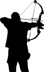 Male archer aiming with a small compound bow