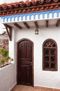 Traditional white painted house in the old town Medina of Chefchaouen, Morocco