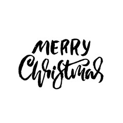 Fototapeta na wymiar Hand drawn phrase Merry Christmas. Grunge lettering design. Vector typography vector illustration.