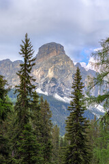 Beautiful view of the top of the Sassongher mountain. Italian Dolomites, Corvara in badia (Vertical photo)