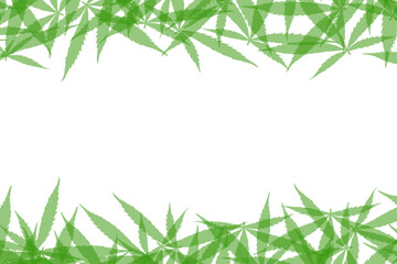 Frame formed with hemp leaves isolated on white background. Green cannabis leaves background. Drug marijuana herb leaves shapes with copyspace for text.