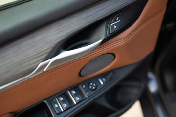Obraz na płótnie Canvas Car door handle with central locking buttons inside the car 