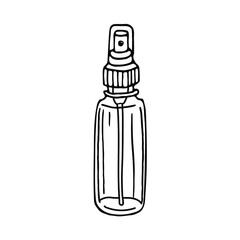 Vector hand with cosmetic spray bottle.drawn Bottle sprayer container isolated.hand cleaner. hand drawn hand sanitizer isolated on a white background. Vector illustration in the Doodle style. Cleaner,