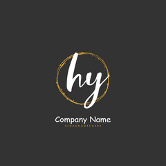 H Y HY Initial handwriting and signature logo design with circle. Beautiful design handwritten logo for fashion, team, wedding, luxury logo.