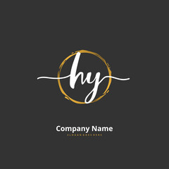 H Y HY Initial handwriting and signature logo design with circle. Beautiful design handwritten logo for fashion, team, wedding, luxury logo.