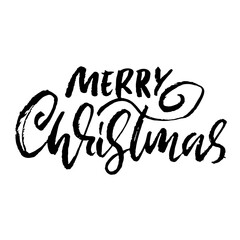 Hand drawn phrase Merry Christmas. Grunge lettering design. Vector typography vector illustration.