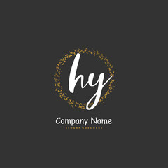 H Y HY Initial handwriting and signature logo design with circle. Beautiful design handwritten logo for fashion, team, wedding, luxury logo.