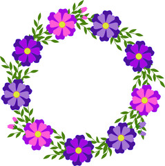 A wreath of pink, lilac and purple flowers