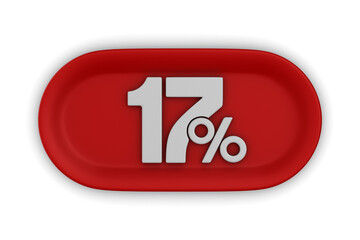 Button with seventeen percent on white background. Isolated 3D illustration