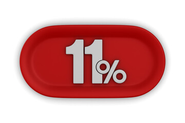 Button with elleven percent on white background. Isolated 3D illustration