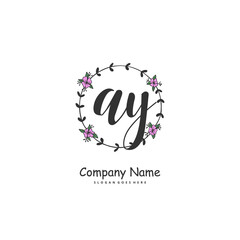 A Y AY Initial handwriting and signature logo design with circle. Beautiful design handwritten logo for fashion, team, wedding, luxury logo.