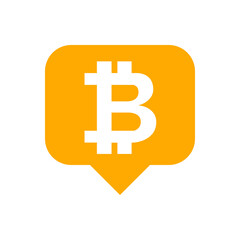 bitcoin currency symbol in speech bubble square orange for icon, cryptocurrency bitcoin money for app symbol, simple flat bitcoin money, currency digital bitcoin symbol for financial concept