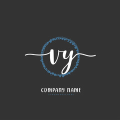 V Y VY Initial handwriting and signature logo design with circle. Beautiful design handwritten logo for fashion, team, wedding, luxury logo.
