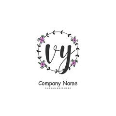 V Y VY Initial handwriting and signature logo design with circle. Beautiful design handwritten logo for fashion, team, wedding, luxury logo.