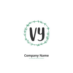 V Y VY Initial handwriting and signature logo design with circle. Beautiful design handwritten logo for fashion, team, wedding, luxury logo.