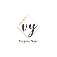 V Y VY Initial handwriting and signature logo design with circle. Beautiful design handwritten logo for fashion, team, wedding, luxury logo.