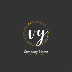 V Y VY Initial handwriting and signature logo design with circle. Beautiful design handwritten logo for fashion, team, wedding, luxury logo.
