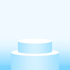 3d pedestal cylinder circle soft blue for cosmetics showcase, podium circle stage blue pastel soft color, platform 1 step for advertising copy space, one podium round for product display