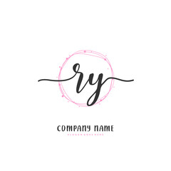 R Y RY Initial handwriting and signature logo design with circle. Beautiful design handwritten logo for fashion, team, wedding, luxury logo.