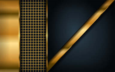 Luxury dark navy background with golden lines combination. Graphic design element.