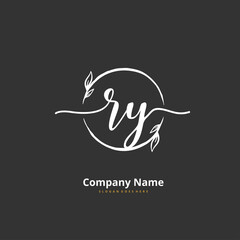 R Y RY Initial handwriting and signature logo design with circle. Beautiful design handwritten logo for fashion, team, wedding, luxury logo.