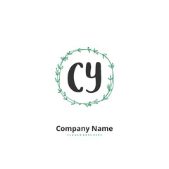 C Y CY Initial handwriting and signature logo design with circle. Beautiful design handwritten logo for fashion, team, wedding, luxury logo.