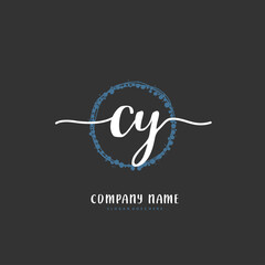 C Y CY Initial handwriting and signature logo design with circle. Beautiful design handwritten logo for fashion, team, wedding, luxury logo.
